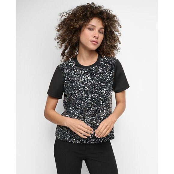 Dkny Tops - DKNY Women's Crewneck Short-Sleeve Sequin Blouse Black Size M SALE $89